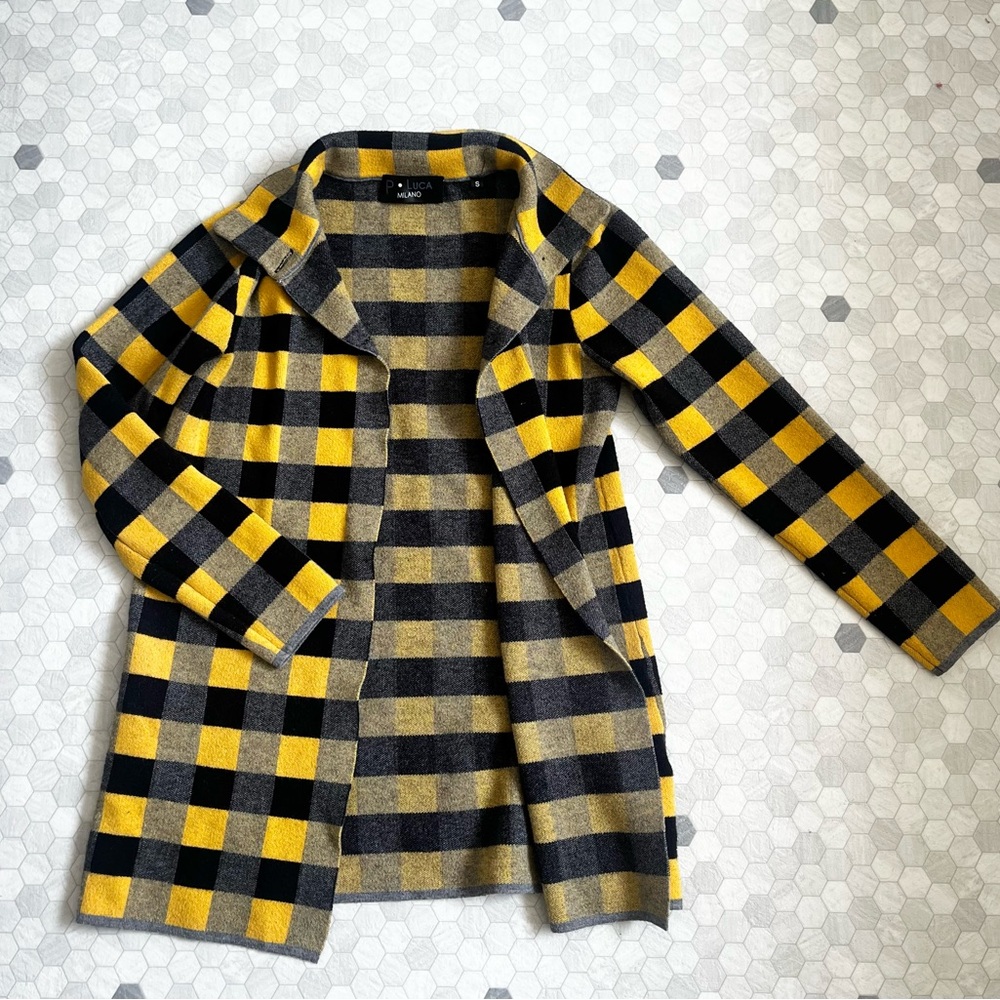 Yellow and Black Striped Cardigan Sweater